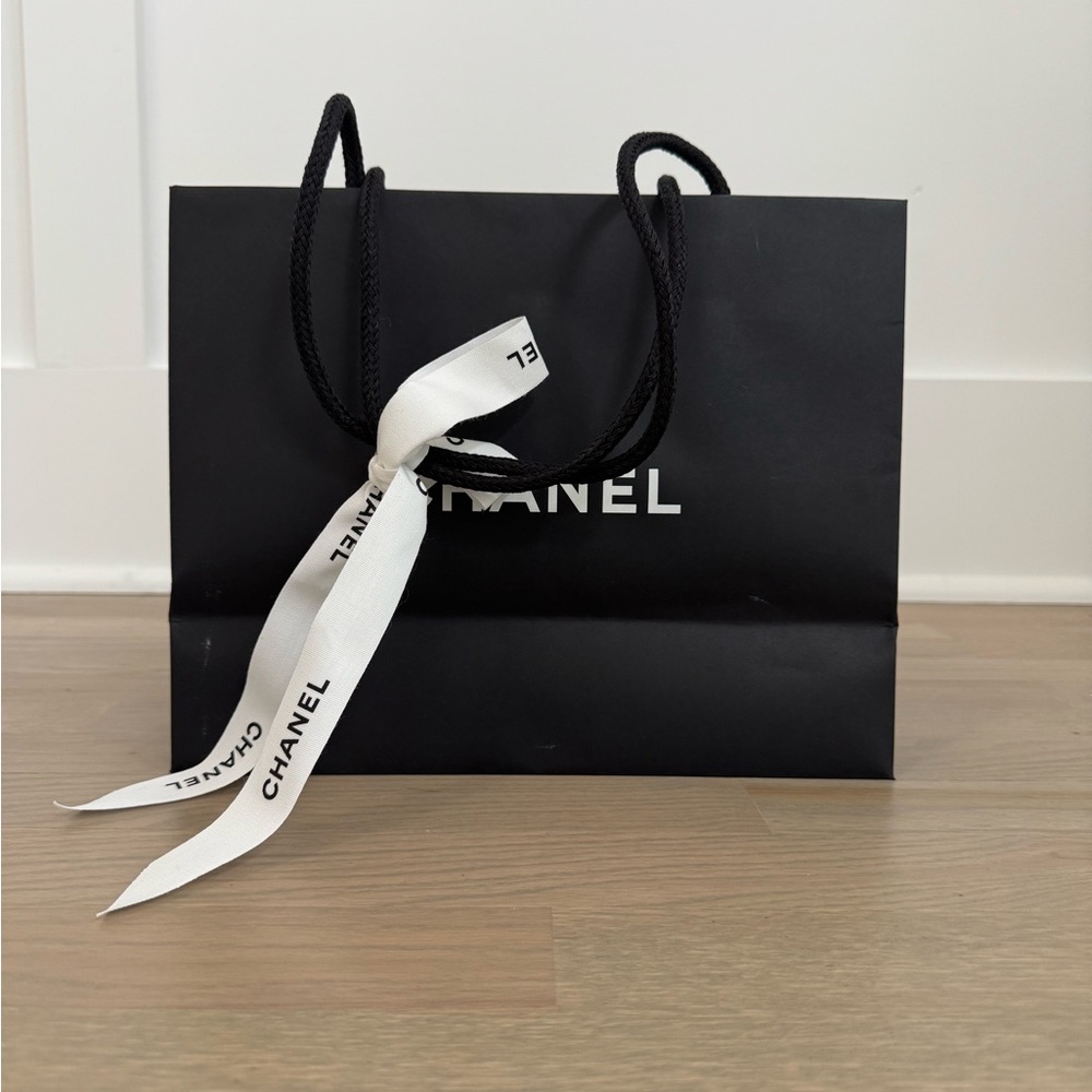 Chanel Black Gift Bag with White Ribbon